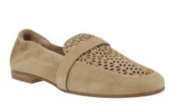 Mocasines de ante camel con pala troquelada para mujer