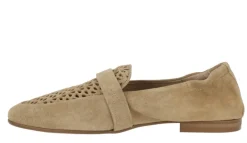 Mocasines de ante camel con pala troquelada para mujer