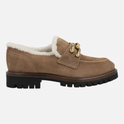 Mocasines de ante camel Militare con forro borreguillo y adorno metálico