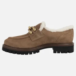 Mocasines de ante camel Militare con forro borreguillo y adorno metálico