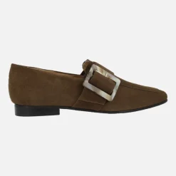 Mocasines de ante con maxi hebilla de carey