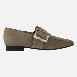 Mocasines de ante con maxi hebilla de carey