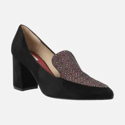 Mocasines de ante negro con copete en tejido estampado Tadeus