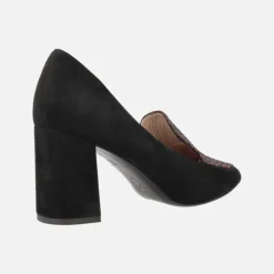 Mocasines de ante negro con copete en tejido estampado Tadeus