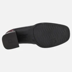 Mocasines de charol con tacón y plataforma en combinado negro - burdeos