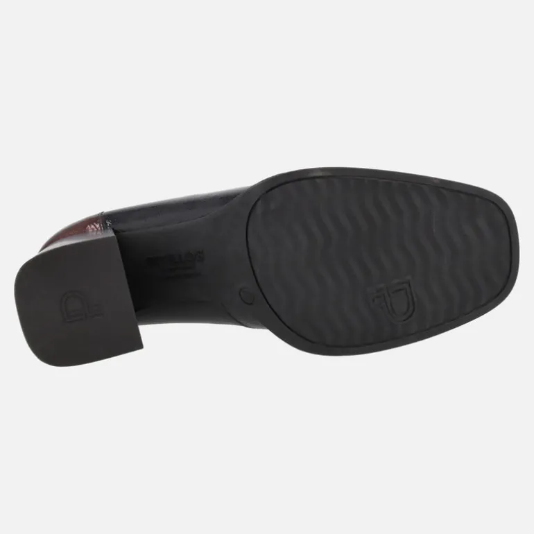 Mocasines de charol con tacón y plataforma en combinado negro - burdeos