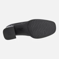Mocasines de charol con tacón y plataforma en combinado negro - azul