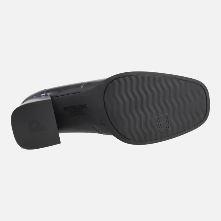 Mocasines de charol con tacón y plataforma en combinado negro - azul