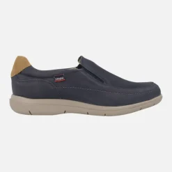 Mocasines de nobuck para hombre en azul marino con talonera camel