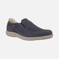 Mocasines de nobuck para hombre en azul marino con talonera camel