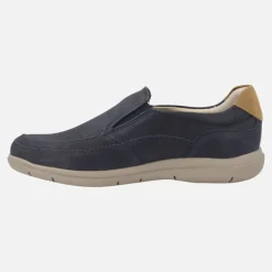 Mocasines de nobuck para hombre en azul marino con talonera camel