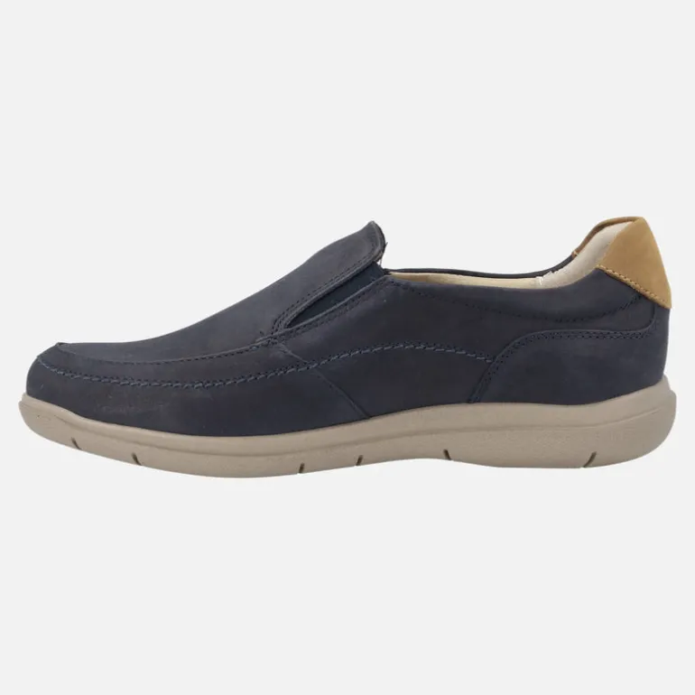 Mocasines de nobuck para hombre en azul marino con talonera camel