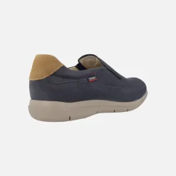 Mocasines de nobuck para hombre en azul marino con talonera camel