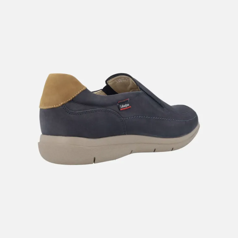 Mocasines de nobuck para hombre en azul marino con talonera camel