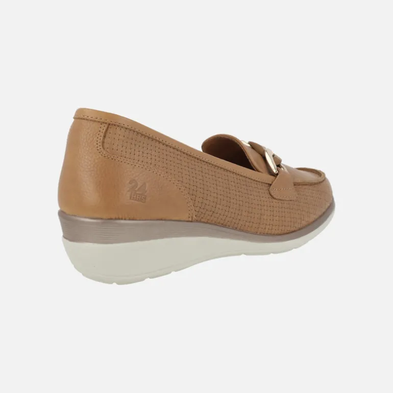 Mocasines de piel camel efecto trenzado con cadena