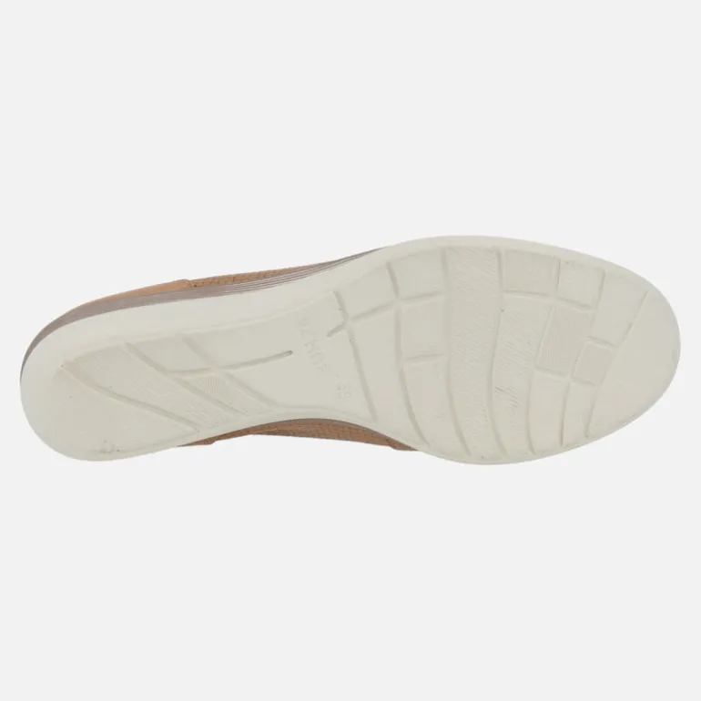 Mocasines de piel camel efecto trenzado con cadena