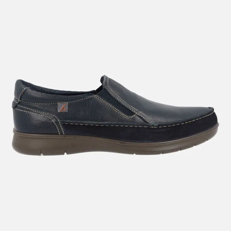Mocasines de piel en azul marino con elásticos laterales