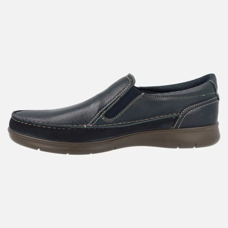 Mocasines de piel en azul marino con elásticos laterales