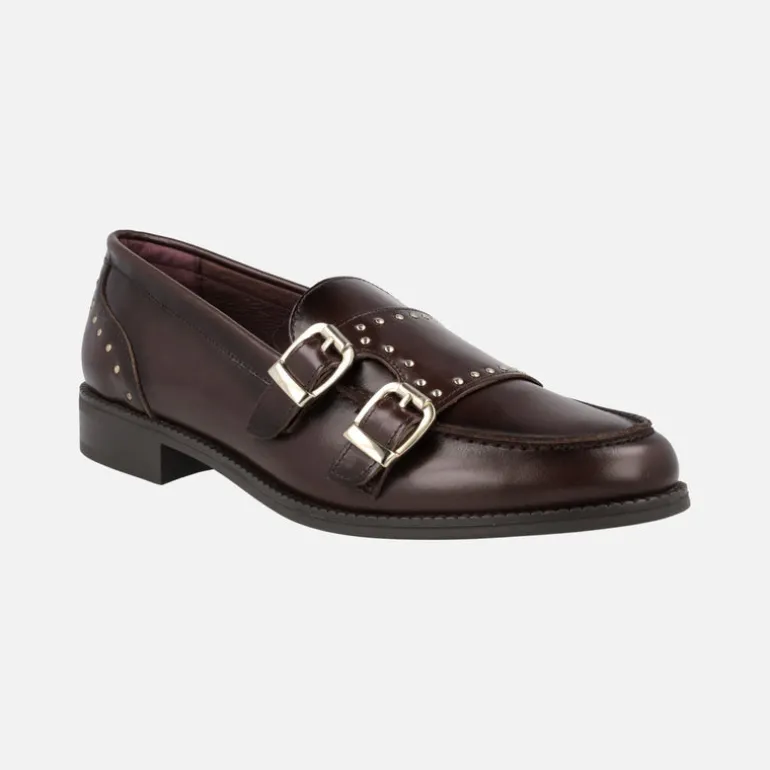 Mocasines de piel para mujer con hebillas y tachuelas