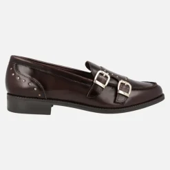 Mocasines de piel para mujer con hebillas y tachuelas