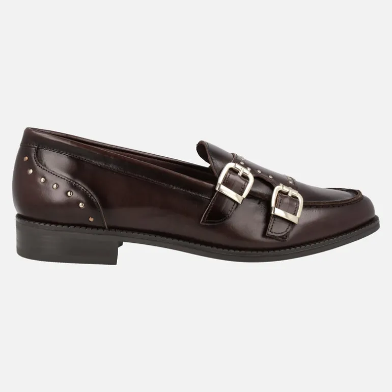 Mocasines de piel para mujer con hebillas y tachuelas