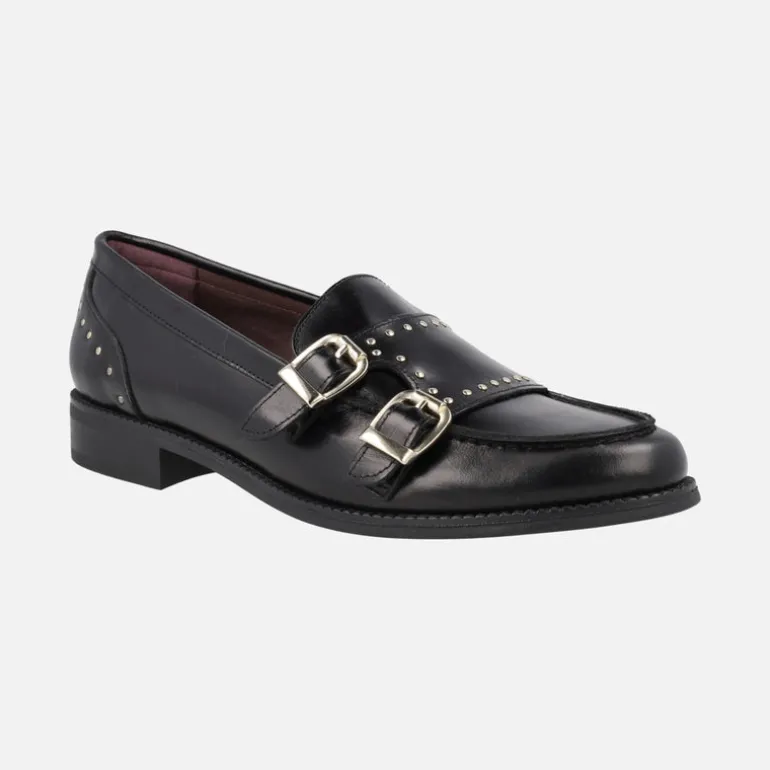 Mocasines de piel para mujer con hebillas y tachuelas
