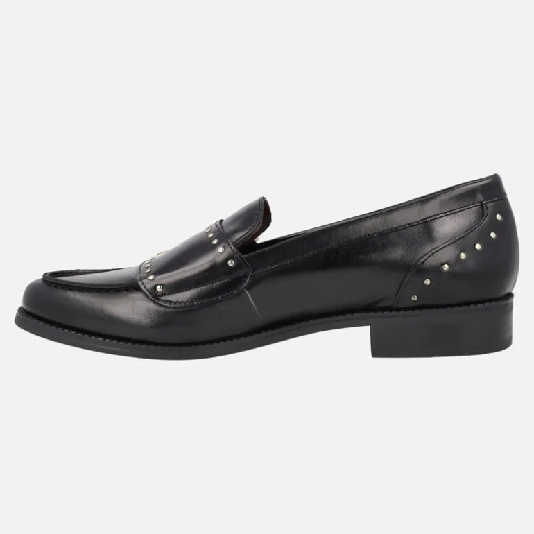 Mocasines de piel para mujer con hebillas y tachuelas