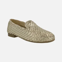 Mocasines de piel trenzada color oro