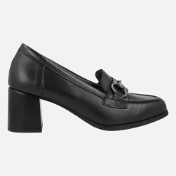 Mocasines de tacón en piel con adorno metálico