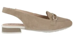 Mocasines destalonados para mujer en ante beige con adorno metálico