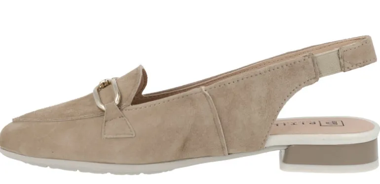 Mocasines destalonados para mujer en ante beige con adorno metálico