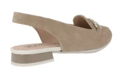 Mocasines destalonados para mujer en ante beige con adorno metálico