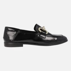 Mocasines en Charol Negro para mujer con adorno metálico