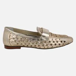 Mocasines en piel trenzada metalizada color oro