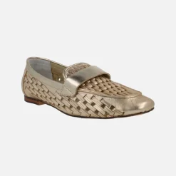 Mocasines en piel trenzada metalizada color oro