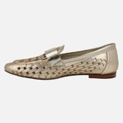 Mocasines en piel trenzada metalizada color oro