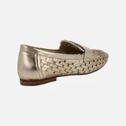 Mocasines en piel trenzada metalizada color oro