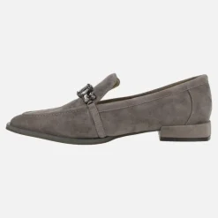 Mocasines en serraje gris con adorno de pedrería