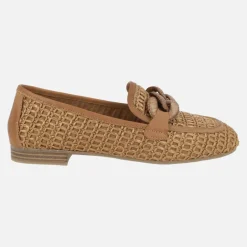 Mocasines en tejido efecto rafia con adorno de eslabones