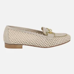 Mocasines Erika en combinado de ante y rejilla en beige