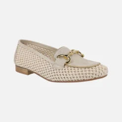 Mocasines Erika en combinado de ante y rejilla en beige