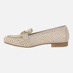 Mocasines Erika en combinado de ante y rejilla en beige