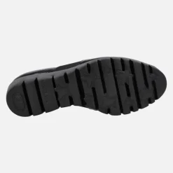 Mocasines Kenai en charol negro con elástico y copete de flecos para mujer