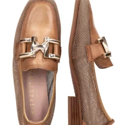 Mocasines multimaterial con adorno para mujer