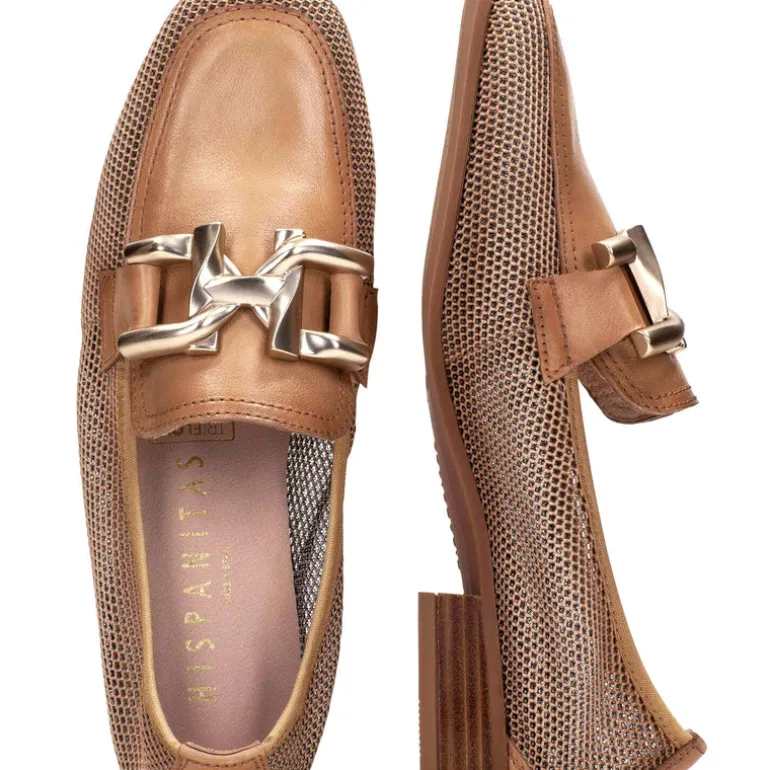 Mocasines multimaterial con adorno para mujer