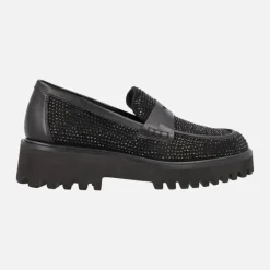 Mocasines negros con piso track y detalles de strass