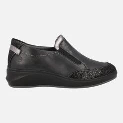 Mocasines negros confort con elásticos laterales Leyland