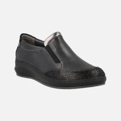 Mocasines negros confort con elásticos laterales Leyland