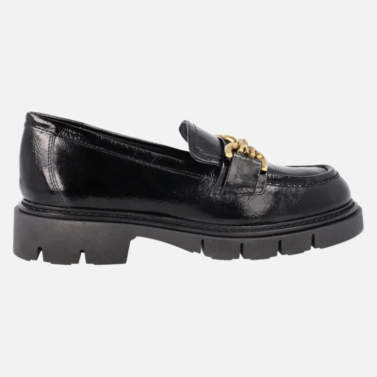 Mocasines negros de charol Bruselas con piso track