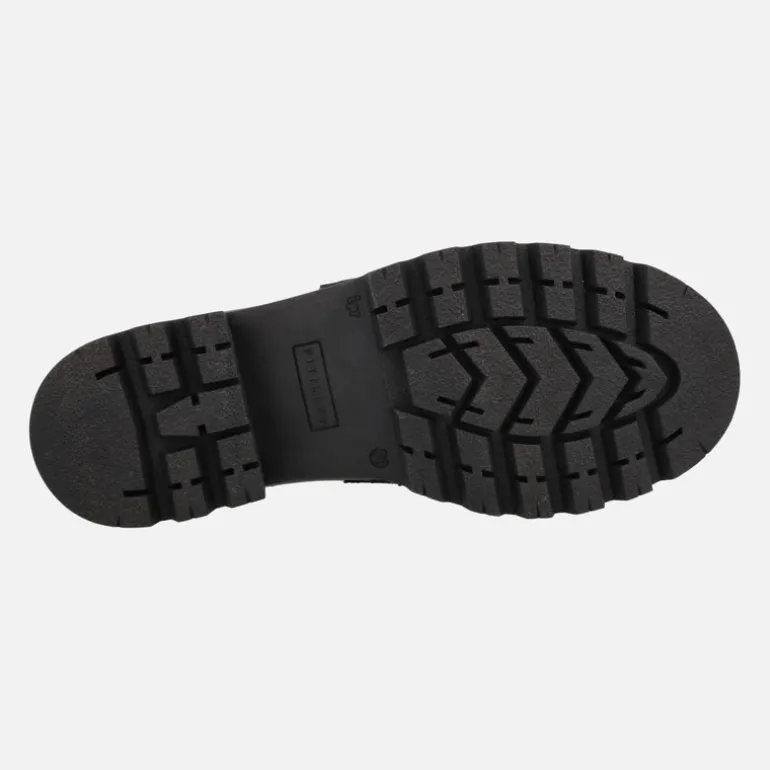 Mocasines negros de charol con adorno de hebilla y piso track
